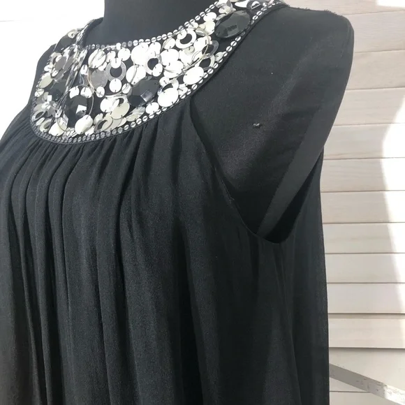 Maggy London Silk Black Beaded Sequin Mini Dress 6 - Picture 6 of 9